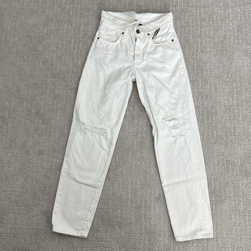 Jean Atelier Flip Straight Leg Jeans in White Sand distressed button fly - Picture 2 of 11